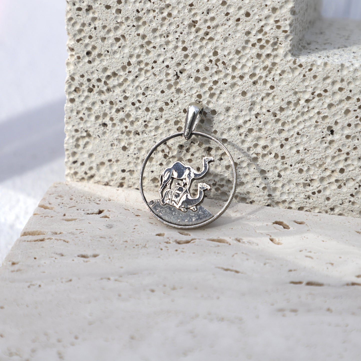 Djibouti The Camel Ride: Handcut Coin Pendant Necklace ִֶָ