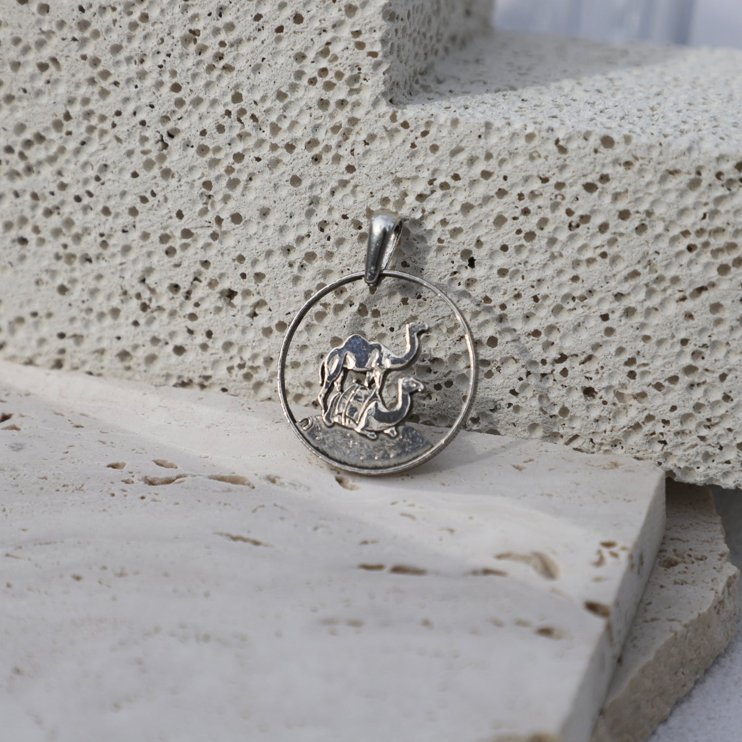 Djibouti The Camel Ride: Handcut Coin Pendant Necklace ִֶָ