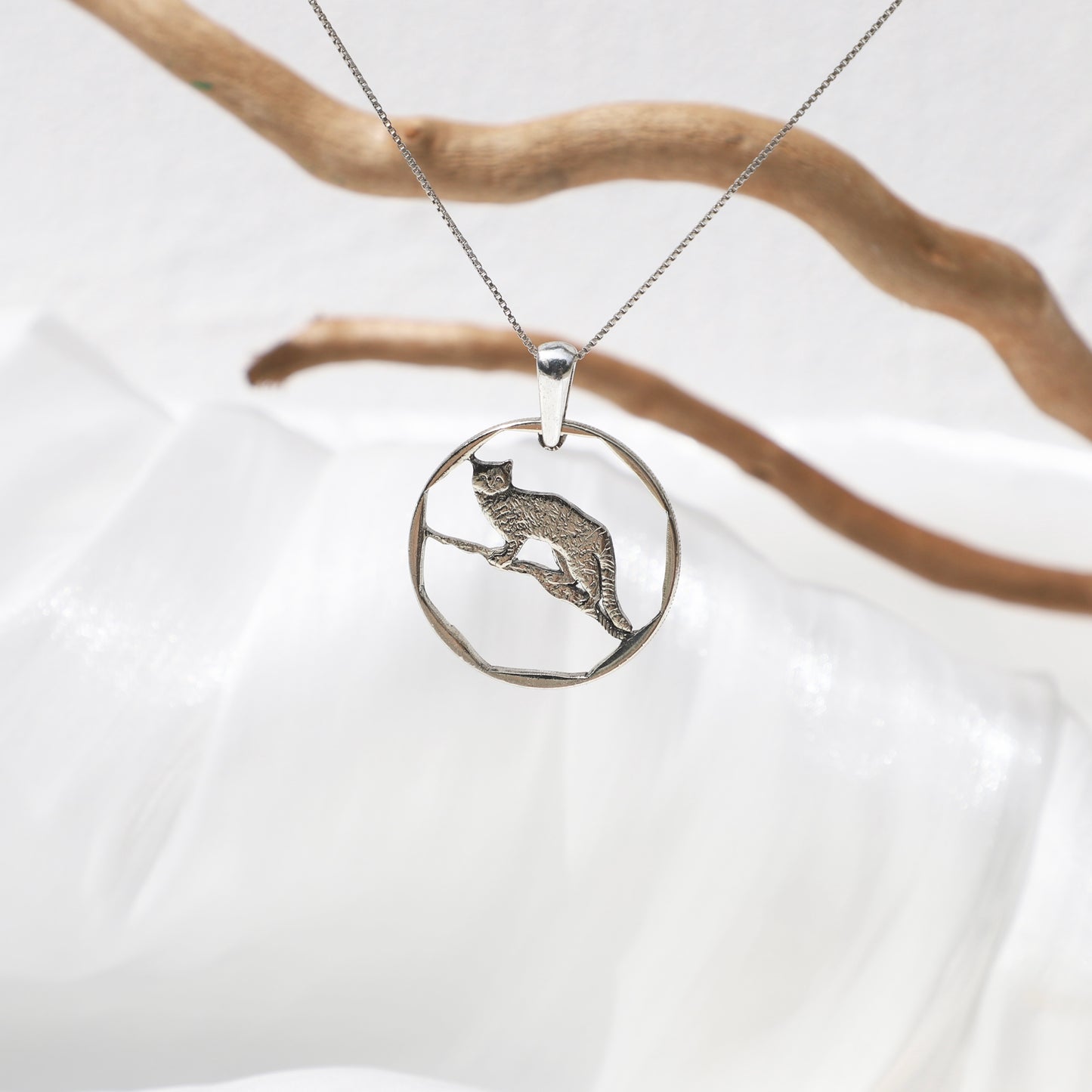 Peru Andean Cat: Handcut Coin Pendant Necklace