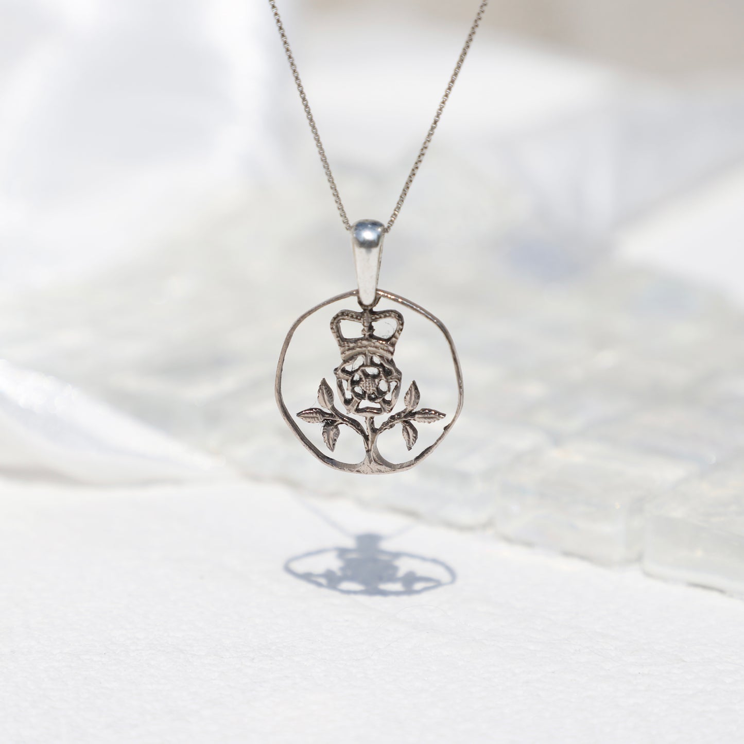 United Kingdom Floral Dignity: Handcut Coin Pendant Necklace