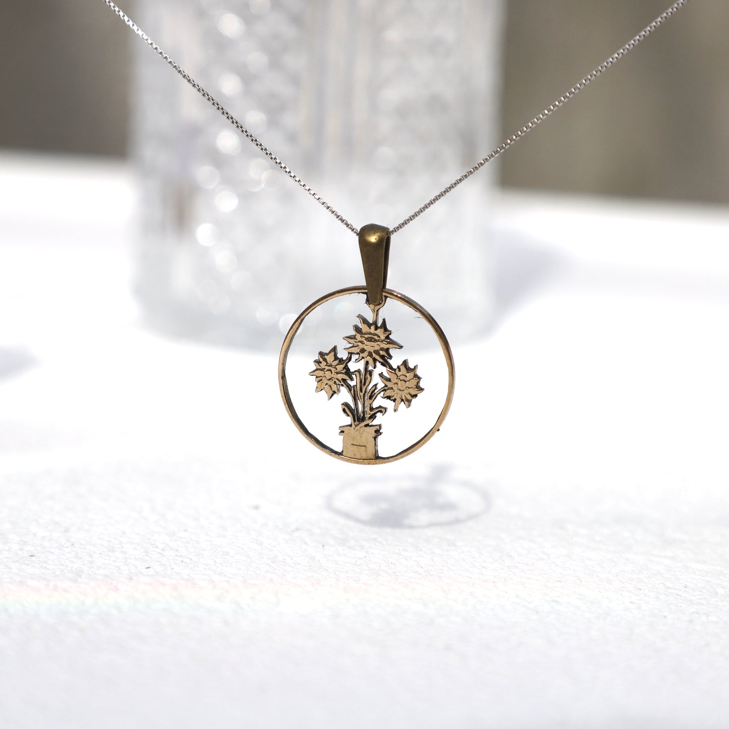 Austria The Little Edelweiss: Handcut Coin Pendant Necklace