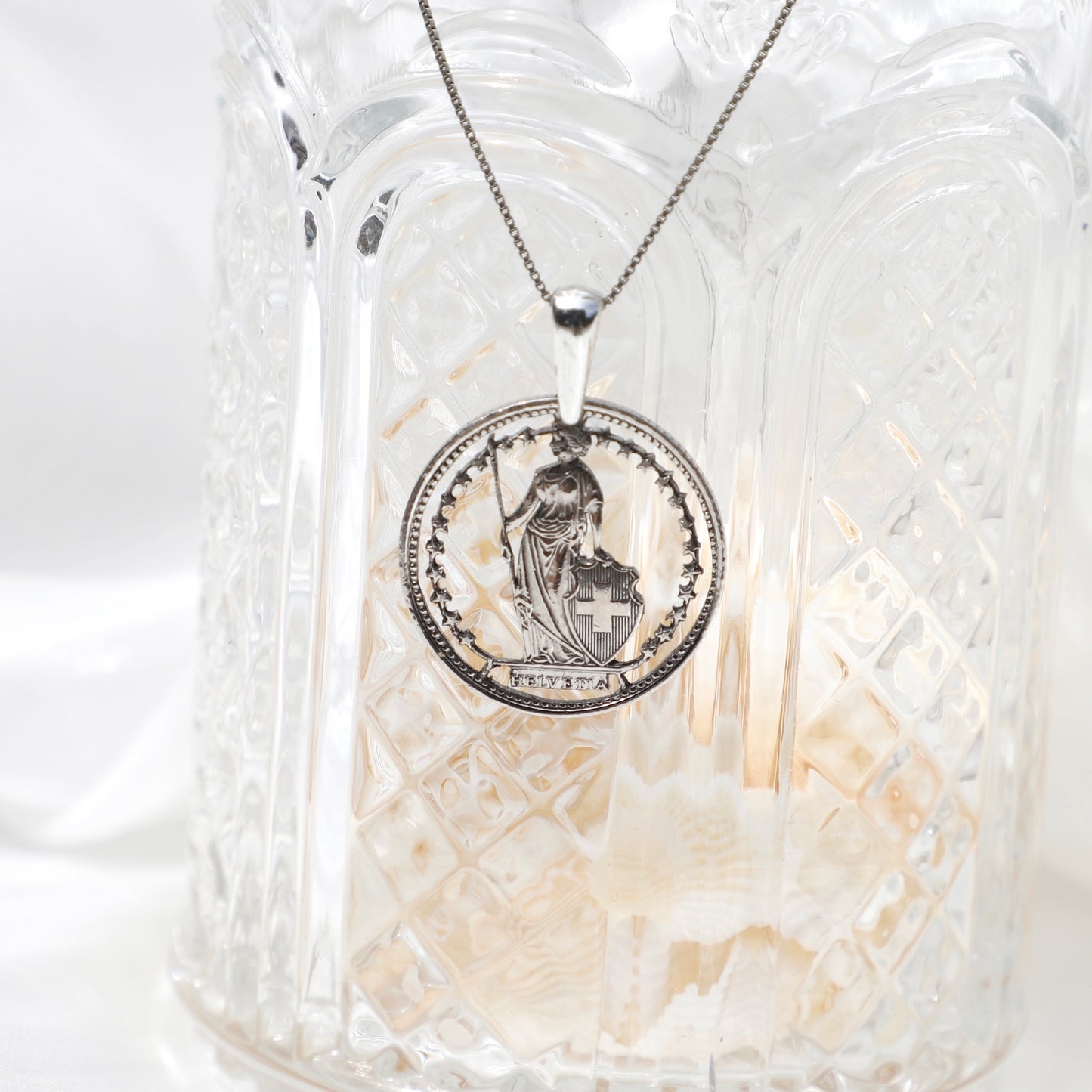 Switzerland Helvetica: Handcut Coin Pendant Necklace