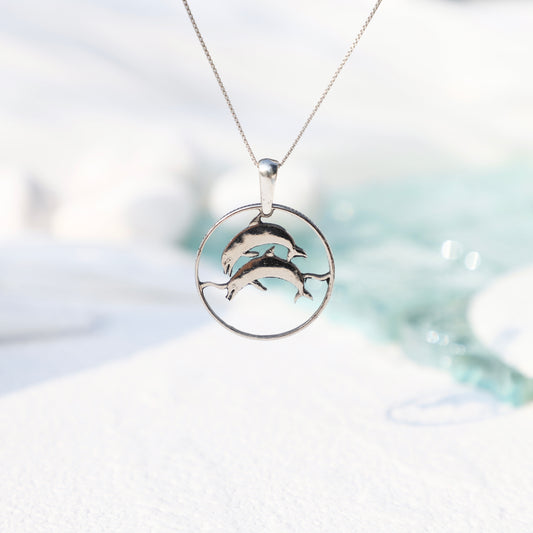 Iceland The Dolphin Duet: Handcut Coin Pendant Necklace