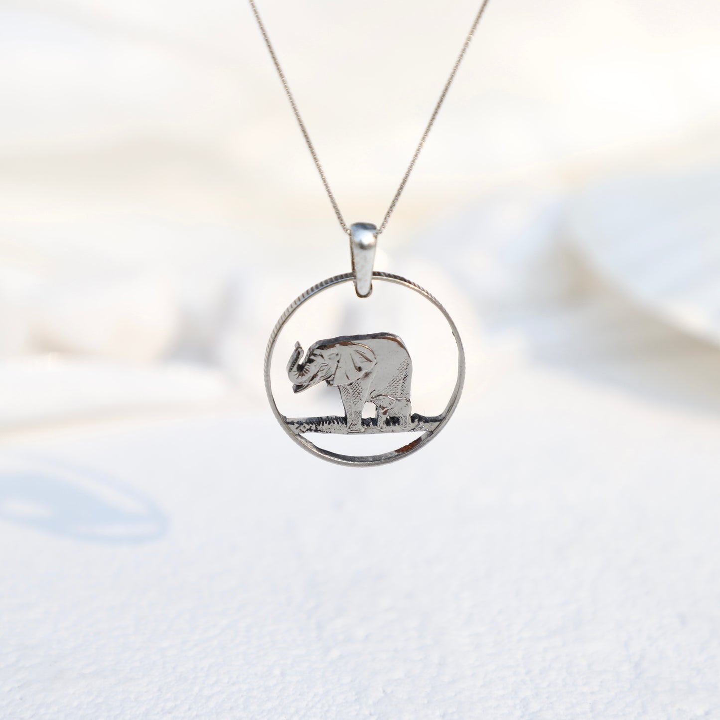 Eritrea The Savanna Elephants: Handcut Coin Pendant Necklace