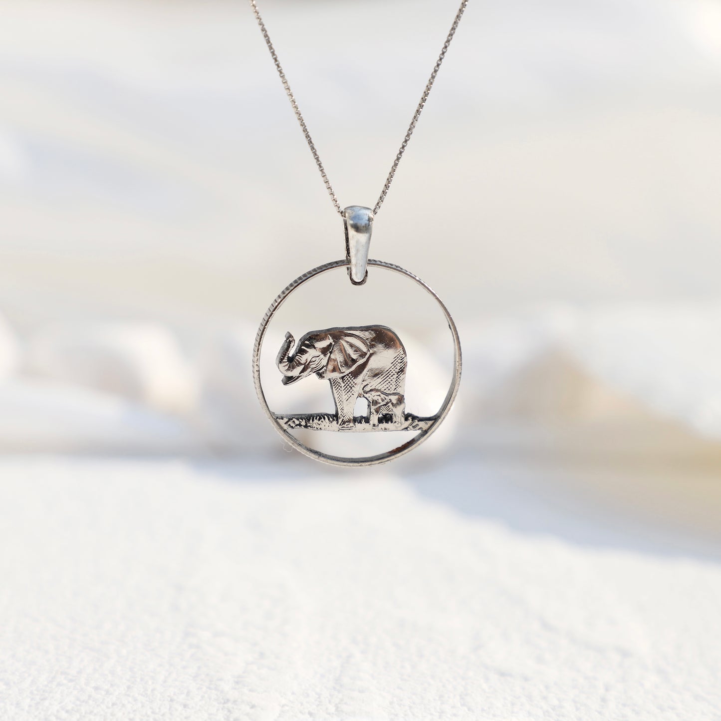 Eritrea The Savanna Elephants: Handcut Coin Pendant Necklace