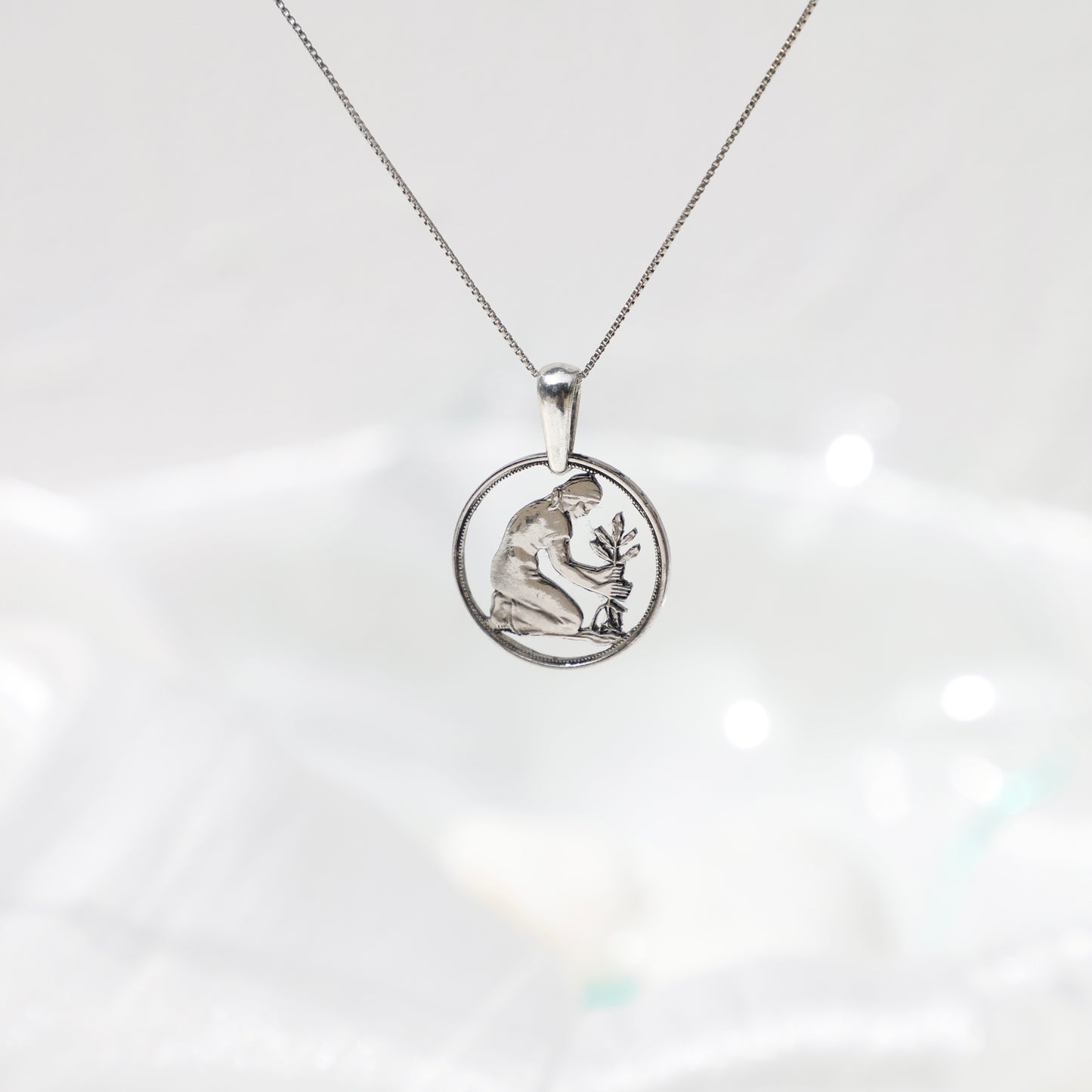 Germany The Oak Tree: Handcut Coin Pendant Necklace