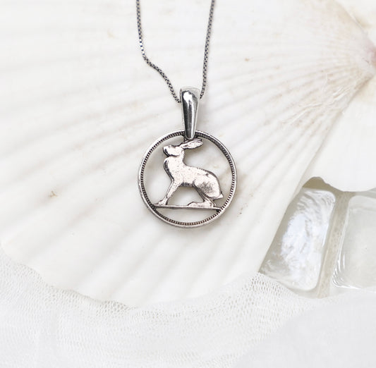 Ireland Little Bunny: Handcut Coin Pendant Necklace