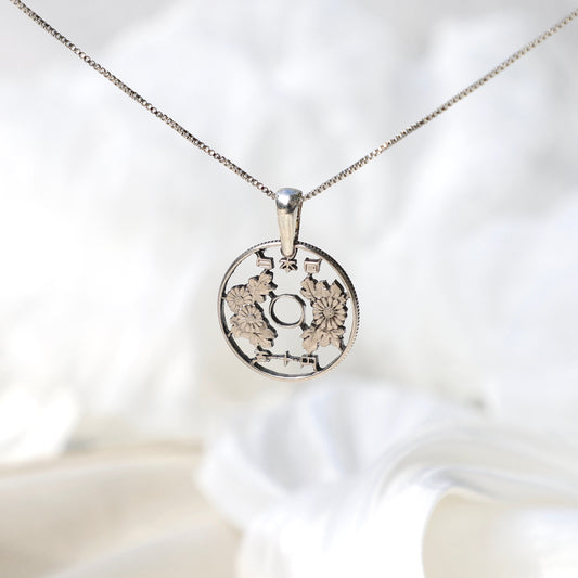 Japan Garden of Flowers: Handcut Coin Pendant Necklace