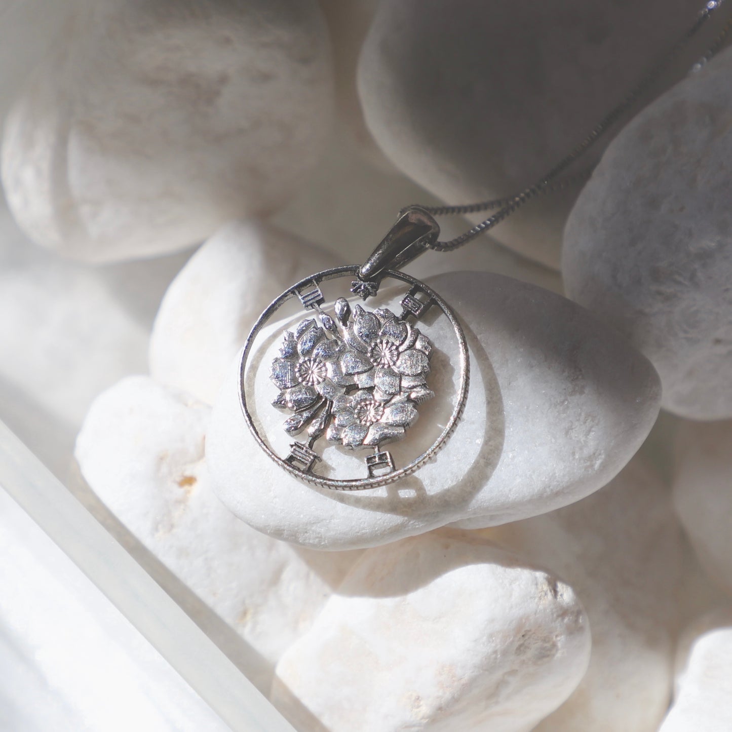 Japan Sakura Blossoms: Handcut Coin Pendant Necklace