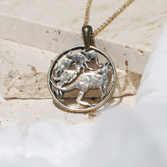 Australia The Kangaroo: Handcut Coin Pendant Necklace