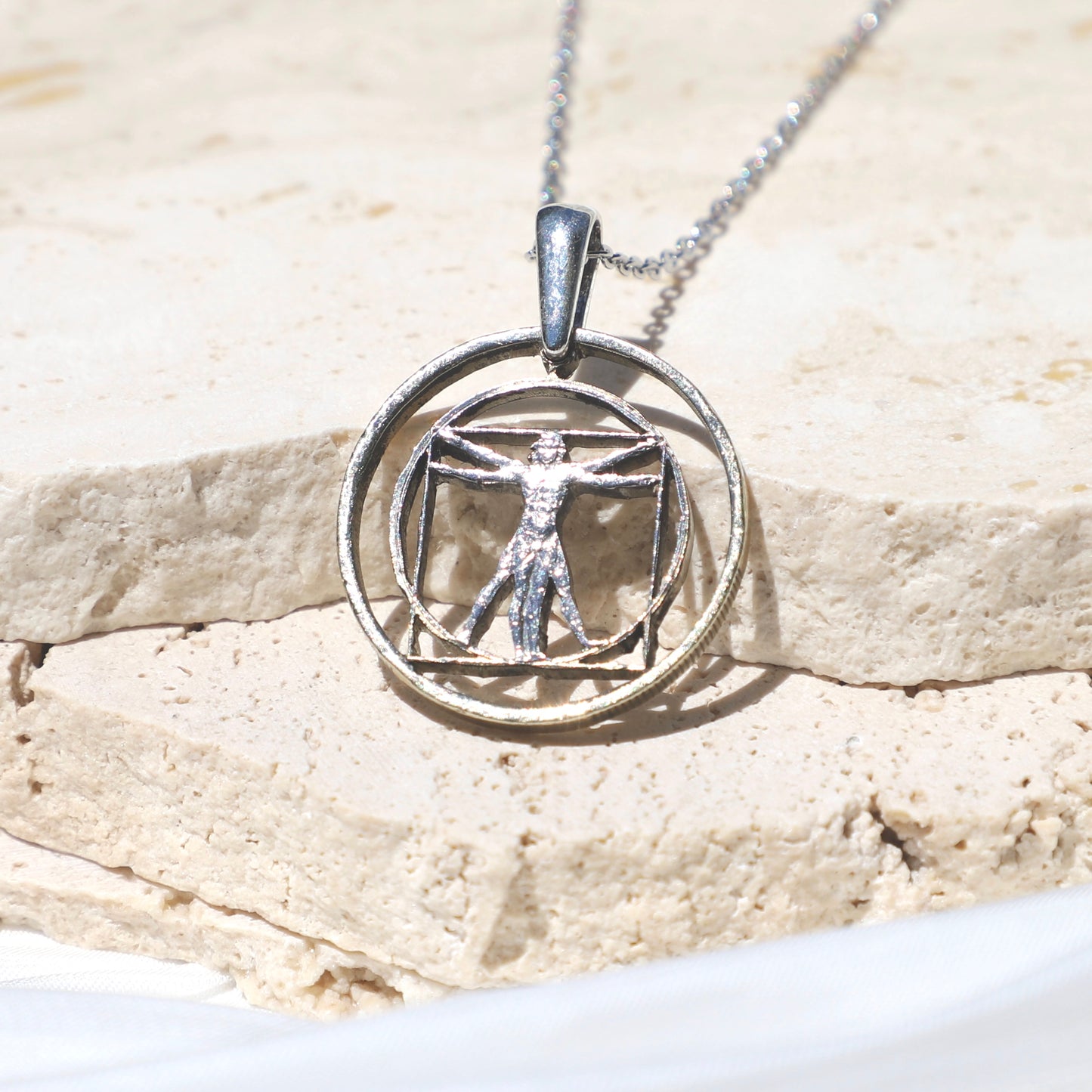 Italy Vitruvian Man (Delicate): Handcut Coin Pendant Necklace