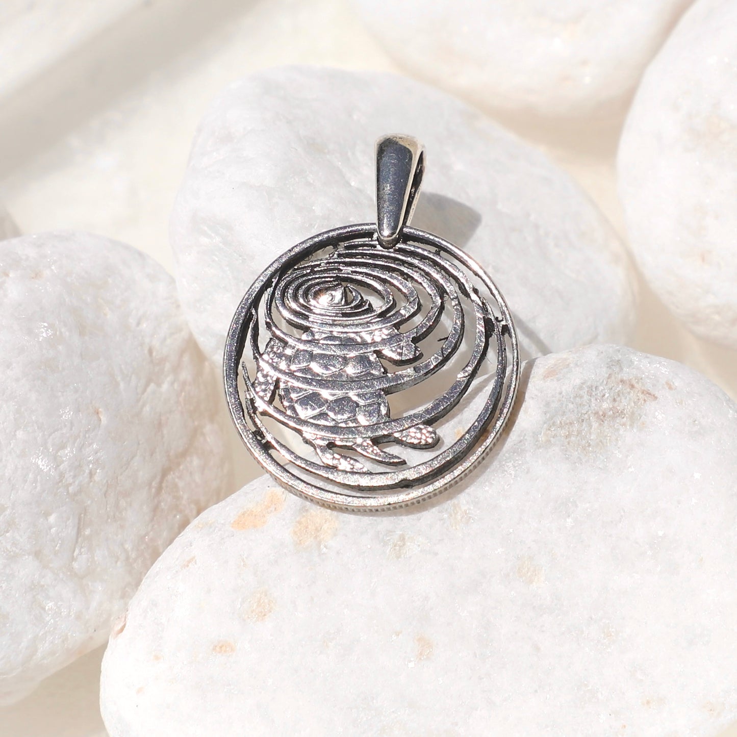 Cayman Island Sea Turtle in Ripples: Handcut Coin Pendant Necklace