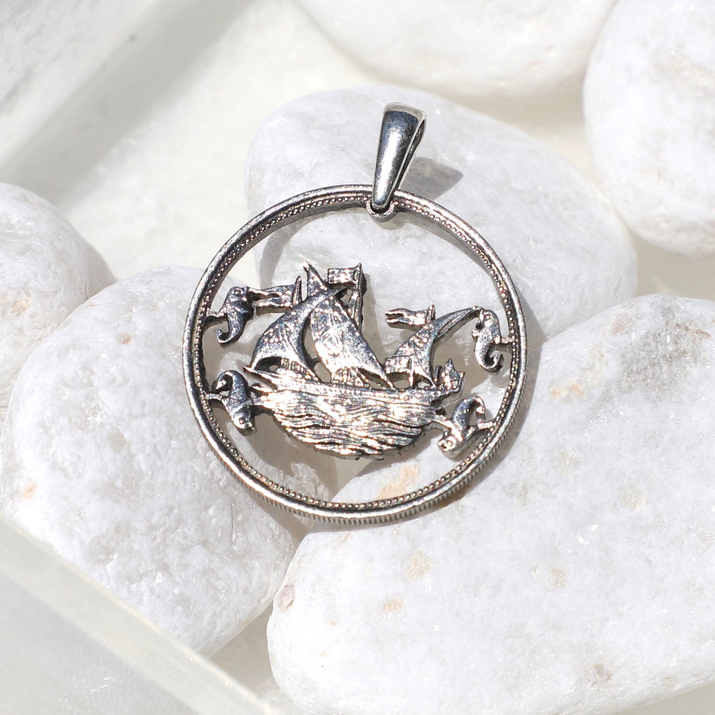 Malta Sailor and the Sea: Handcut Coin Pendant Necklace