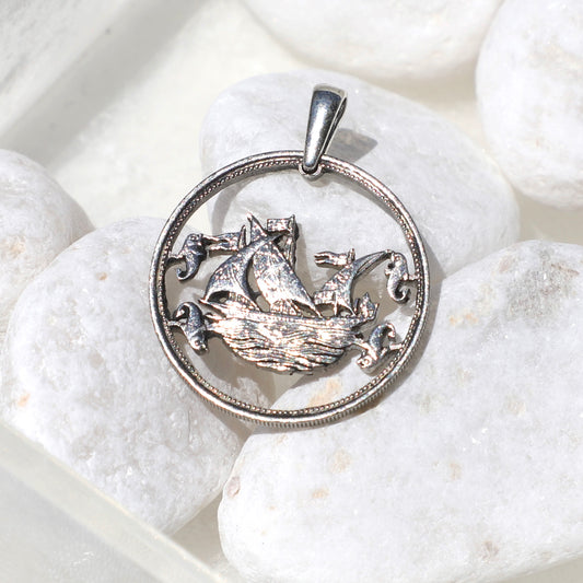 Malta Sailor and the Sea: Handcut Coin Pendant Necklace