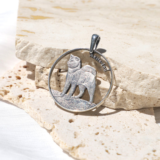 Saint Barthelemy Dear Akita: Handcut Coin Pendant Necklace