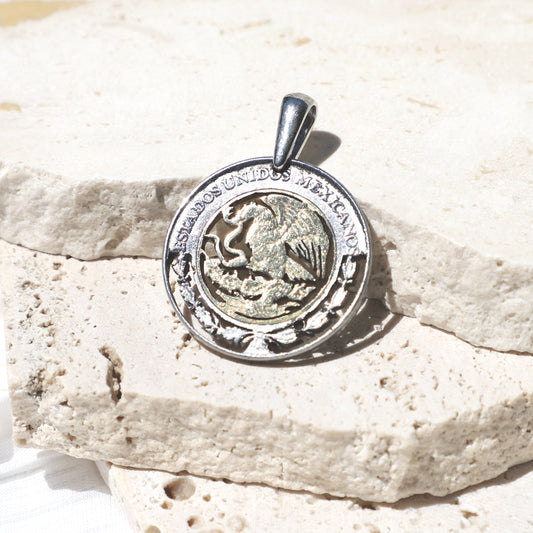 Mexico The Golden Eagle: Handcut Coin Pendant Necklace