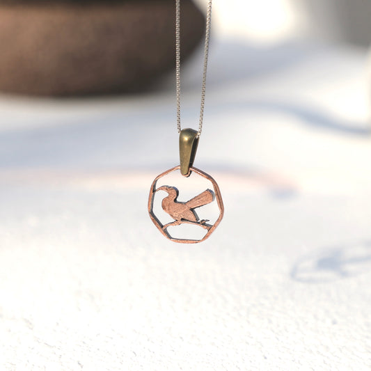 Botswana The Red-billed Bird: Handcut Coin Pendant Necklace