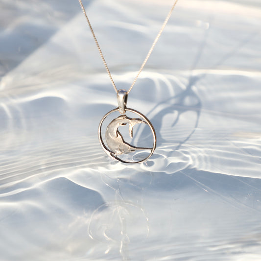 Singapore Swordfish Serenity: Handcut Coin Pendant Necklace